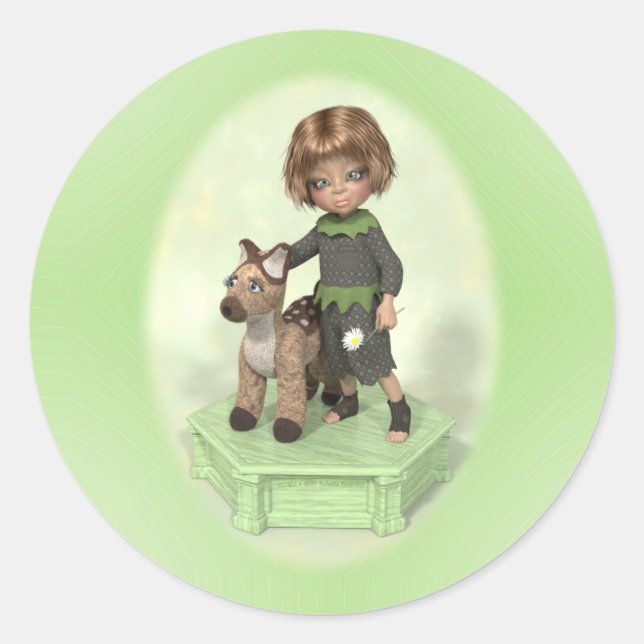 Adesivo Redondo Menina com plushtoy e um clássico bastão redondo (Frente)