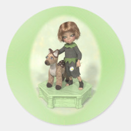 Adesivo Redondo Menina com plushtoy e um clássico bastão redondo