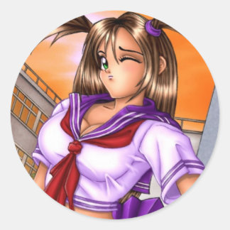 Adesivo Redondo Menina da Escola de Animes Nikki