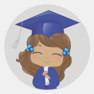Adesivo Redondo Menina da graduação no azul