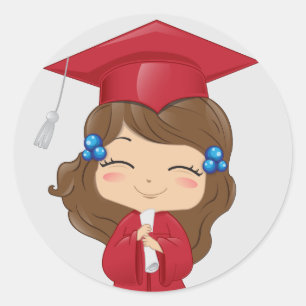 Adesivo Redondo Menina da graduação no vermelho