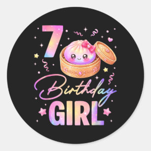 Adesivo Redondo Menina de 7 Anos de Aniversário Doce Kawaii Anime