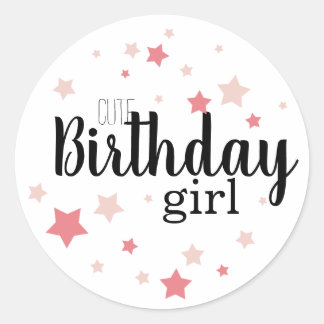 Adesivo Redondo Menina de aniversário bonita com estrelas rosa