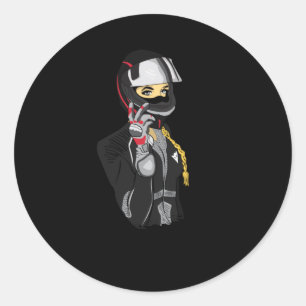 Adesivo Redondo Menina de bicicleta de motocicleta Engraçada Idei