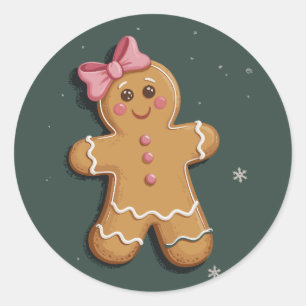 Adesivo Redondo Menina de Biscoito de Natal Laço Rosa Coquette