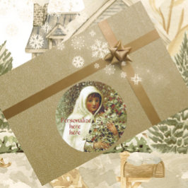 Adesivo Redondo Menina de inverno vitoriosa, verde-branca-branca-s