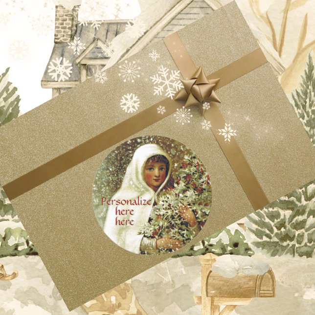 Adesivo Redondo Menina de inverno vitoriosa, verde-branca-branca-s (Criador carregado)