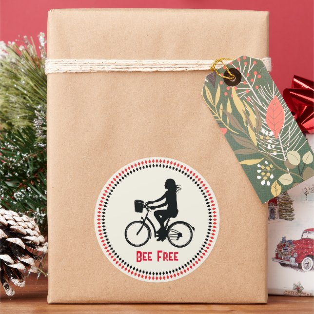 Adesivo Redondo Menina de Minimalismo com Bicicleta (Feriado)