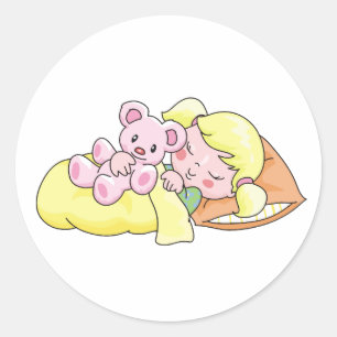 Adesivo Redondo Menina de sono com urso de ursinho