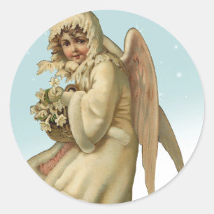 Adesivo Redondo Menina do anjo do Natal do Victorian