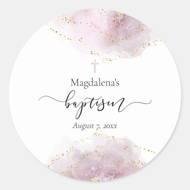 Adesivo Redondo menina do Batismo, decor de aquarela (Frente)