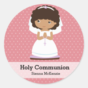 Adesivo Redondo Menina do comunhão santamente * escolha sua cor d
