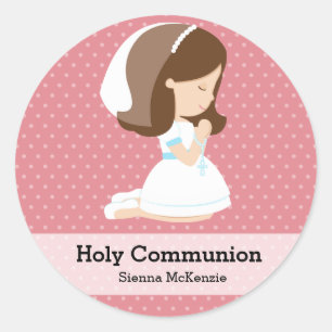 Adesivo Redondo Menina do comunhão santamente * escolha sua cor d