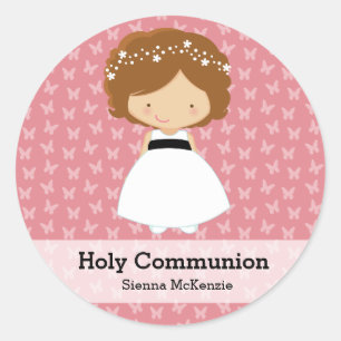 Adesivo Redondo Menina do comunhão santamente * escolha sua cor d