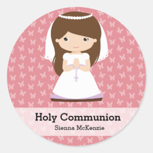 Adesivo Redondo Menina do comunhão santamente * escolha sua cor d