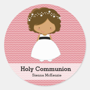 Adesivo Redondo Menina do comunhão santamente * escolha sua cor d