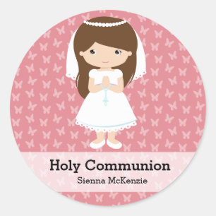 Adesivo Redondo Menina do comunhão santamente * escolha sua cor d