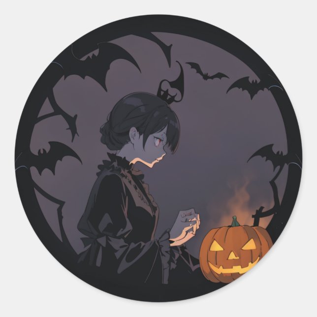 Adesivo Redondo menina do halloween (Frente)