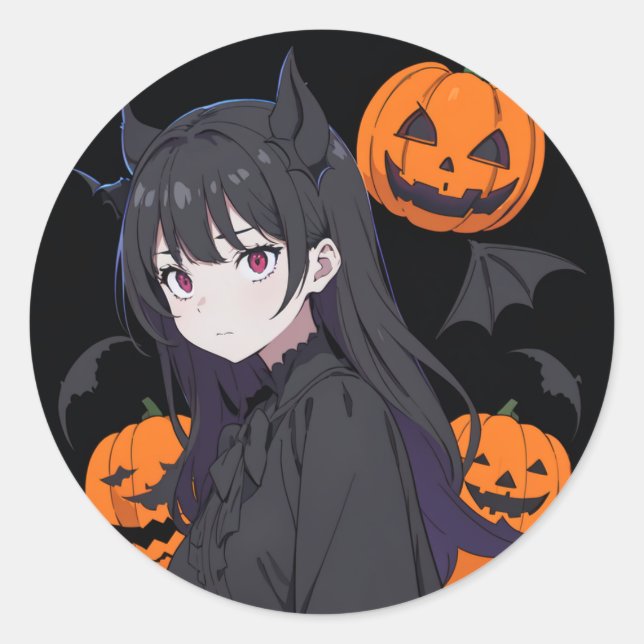 Adesivo Redondo menina do halloween (Frente)