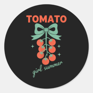 Adesivo Redondo Menina do tomate verão tomates cereja fazenda comi