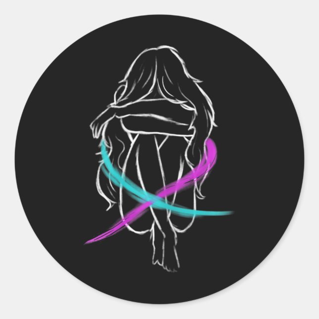 Adesivo Redondo Menina Está Chorando Protesto Suicida (Frente)