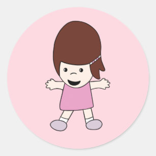 Adesivo Redondo Menina feliz bonito dos desenhos animados em uma