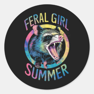 Adesivo Redondo Menina Feral Verão Gambá Tie Dye Guaxinim