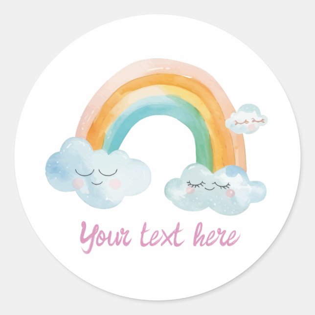 Adesivo Redondo Menina Fofa Aniversário Bebê Arco-íris Aquarela Ro (Frente)