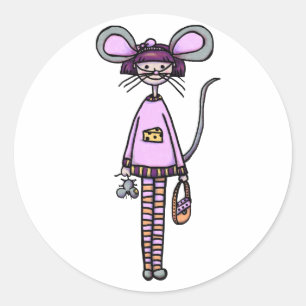 Adesivo Redondo Menina Fofa de Fantasia de Rato