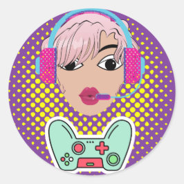 Adesivo Redondo menina gamer