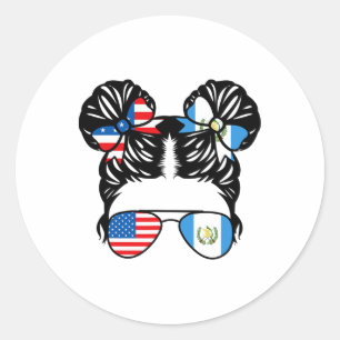 Adesivo Redondo Menina guatemalteca meio americana Bandeira dos EU