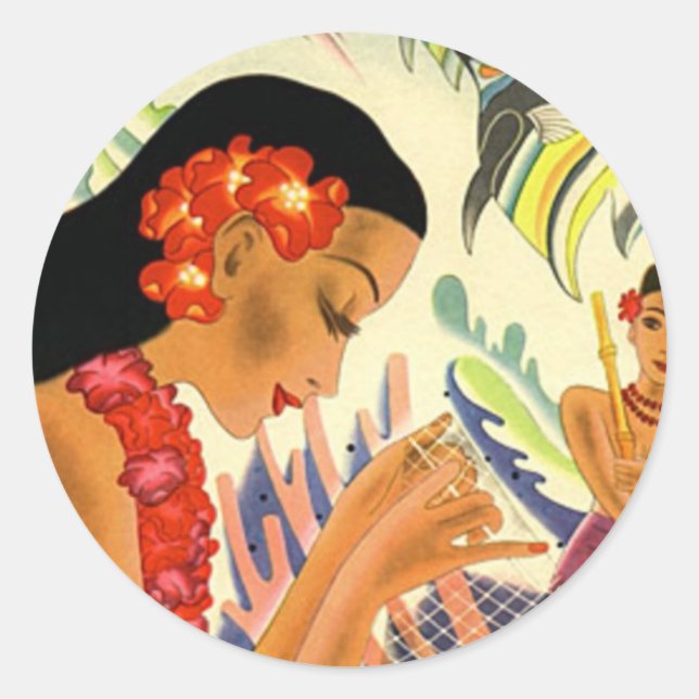 Adesivo Redondo Menina havaiana (Frente)