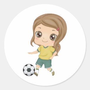 Adesivo Redondo Menina Jogando Futebol Esportes Infantis Adoráveis