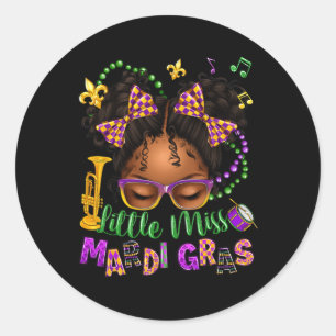 Adesivo Redondo Menina Mardi Gras Afro Messy Bun Girls Kids N