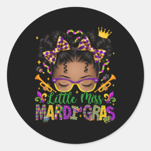 Adesivo Redondo Menina Mardi Gras Afro Messy Bun Girls Kids N