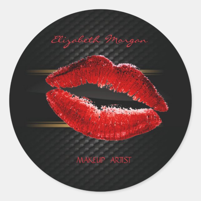 Adesivo Redondo Menina moderna elegante,Lábios vermelhos brilhante (Frente)
