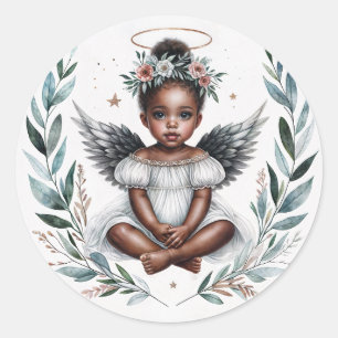 Adesivo Redondo Menina Negra Angelical Com Auréola