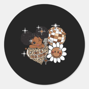 Adesivo Redondo Menina Negra História de Melanina Raparigas Afro-P