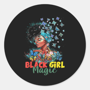 Adesivo Redondo Menina Negra Mágica História Negra Mês Borboleta P
