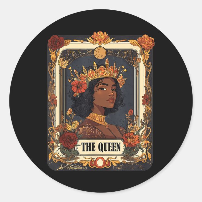 Adesivo Redondo Menina Negra Mulher Rainha Tarot Carteira Historia (Frente)