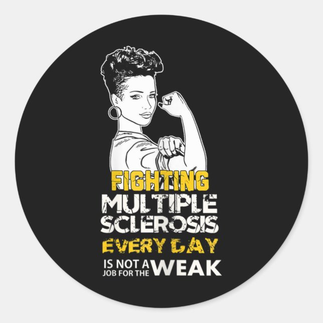 Adesivo Redondo Menina Negra Múltipla Esclerose Guerreira Forte Mu (Frente)