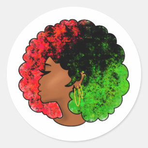 Adesivo Redondo Menina negra pan-africana mulher orgulho verde ver