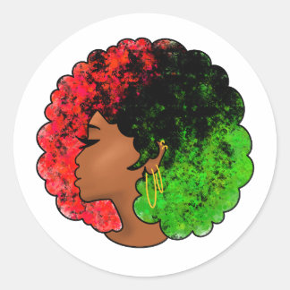 Adesivo Redondo Menina negra pan-africana mulher orgulho verde ver