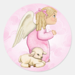 Adesivo Redondo Menina pequena do anjo das bênçãos