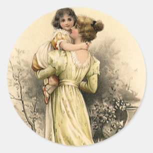 Adesivo Redondo Menina pequena mãe vitoriana antiga