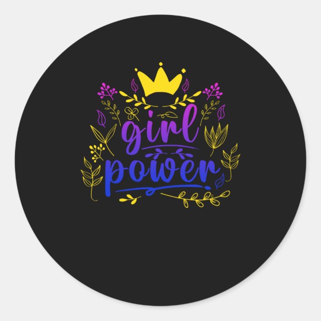 Adesivo Redondo Menina Poder Feminina na Igualdade de Poder (Frente)