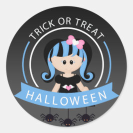 Adesivo Redondo Menina Punk do Halloween 'Trick or Treat'