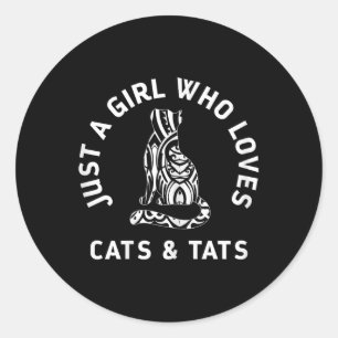Adesivo Redondo Menina Que Ama Gatos &amp; Que Tatuagem Engraçada 