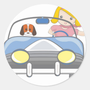 Adesivo Redondo Menina que conduz um carro