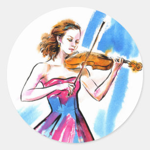 Adesivo Redondo Menina que joga o violino